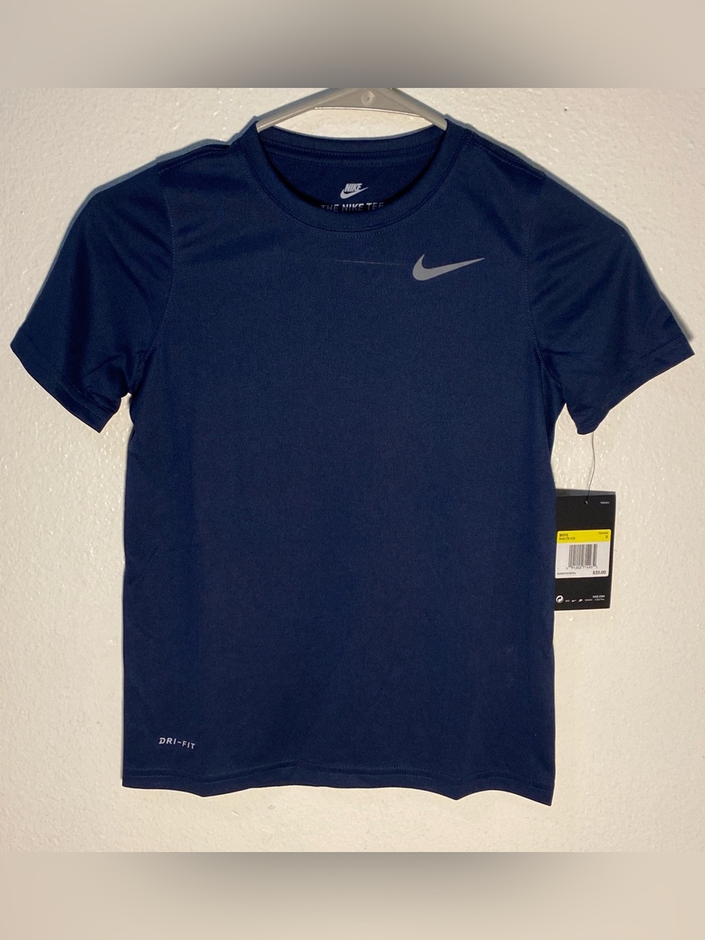 Nike Dri-Fit Boys Small Tee Navy Blue Crewneck Cotton Short Sleeve NWT
